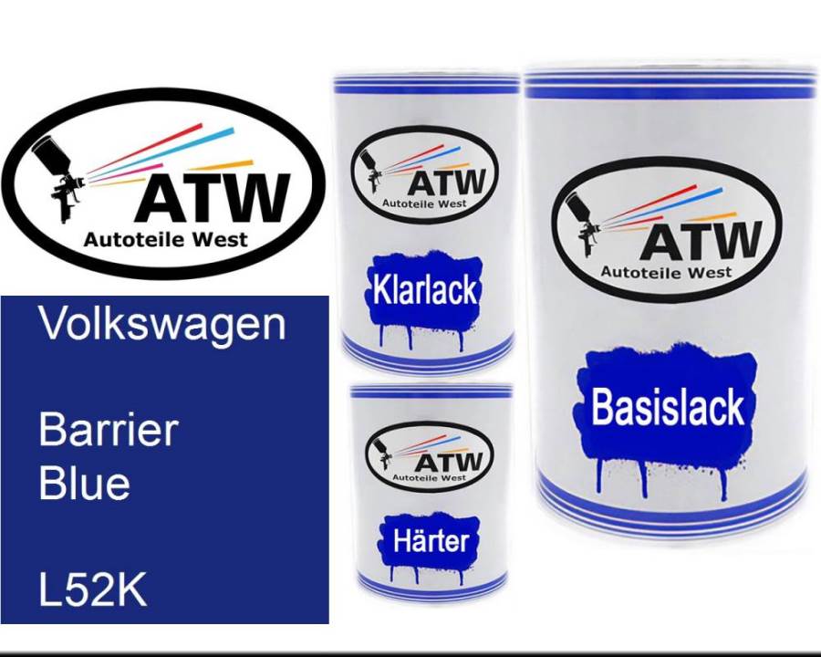 Volkswagen, Barrier Blue, L52K: 500ml Lackdose + 500ml Klarlack + 250ml Härter - Set, von ATW Autoteile West.